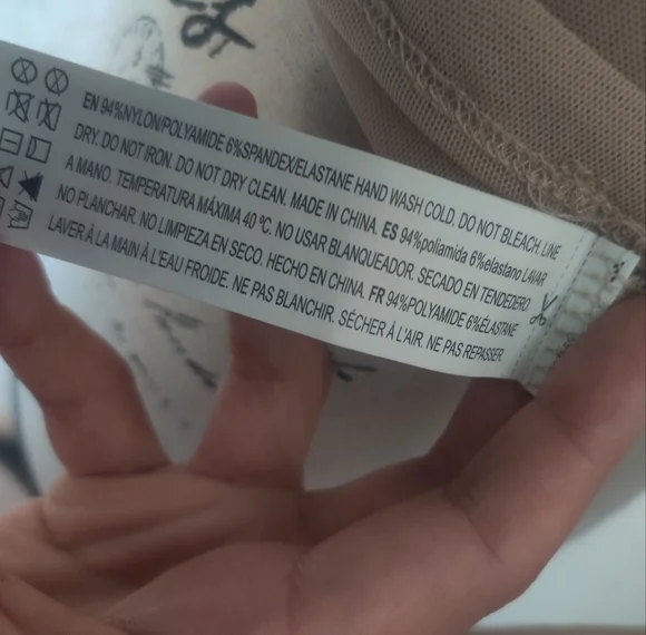 Forever 21 Nude Beige Mesh Sheer Long-Sleeve Scoop Neck Top Festival Grunge_smal - Picture 5 of 9